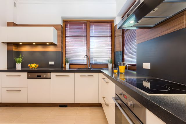 L-shaped modular kitchen design with smart storage